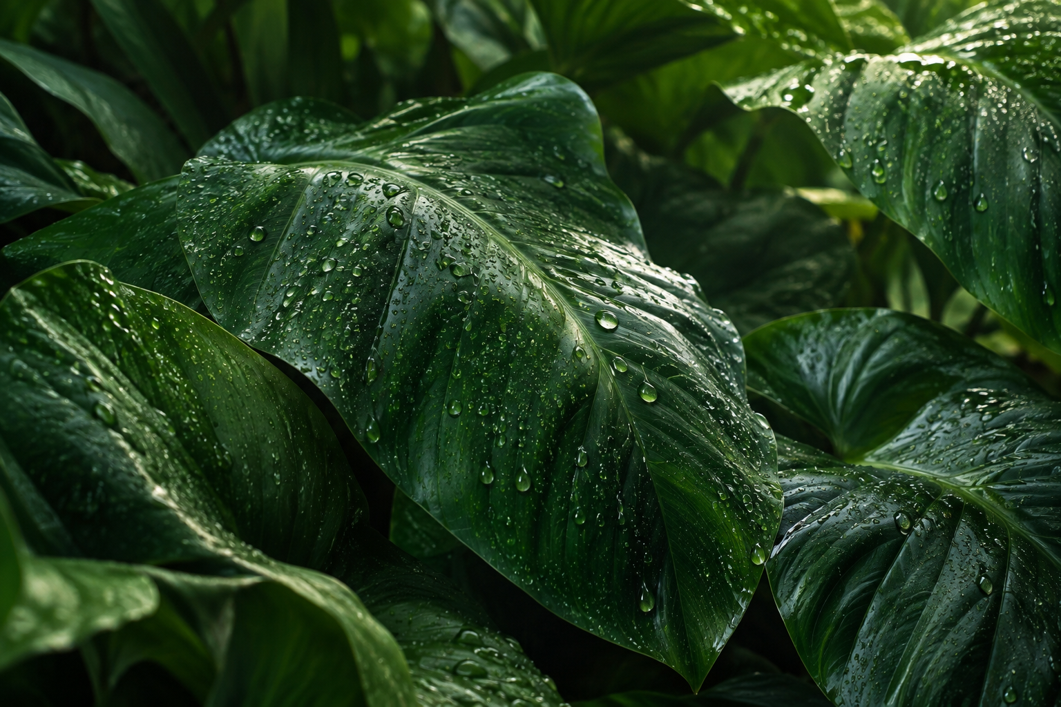 Lush green leaves in soft natural light